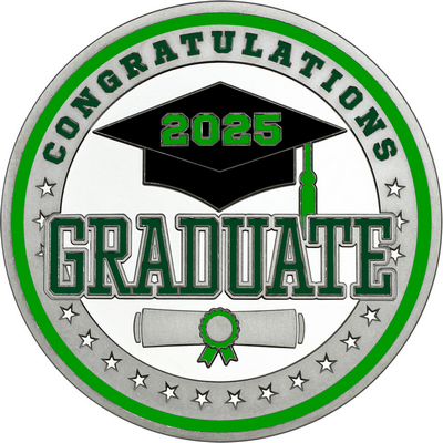 Dark Green "Congratulations Graduate" with Green 2025, Rim, Tassel & Ribbon